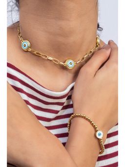 MINJI AND CO. - Cylindrical Charm Gold Plated Brass Necklace and Bracelet Set