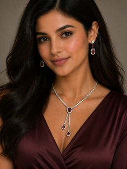 Axora Life - 925 Sterling Silver Ruby Elegance Silver Necklace and Earring Set