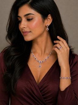 Axora Life - 925 Sterling Silver Trendy Jewellery Set with Ruby-Red Stones