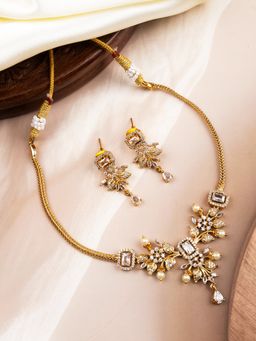 STILEADDA - Gold Plated White AD Flower Design Necklace Set