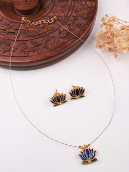 STILEADDA - Minimal Blue Lotus Motif Necklace Set