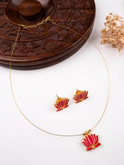 STILEADDA - Minimal Pink Lotus Motif Necklace Set