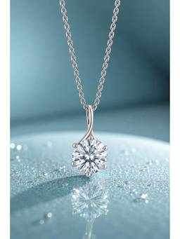 Ornate Jewels - 925 Silver 2 Carat American Diamond Solitaire Necklace For Women & Girls