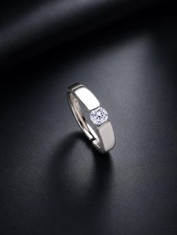 Ornate Jewels - 925 Silver 1 Carat American Diamond Adjustable Solitaire Ring for Men & Boys