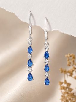 Ornate Jewels - 925 Silver Blue Sapphire Linear Dangler Earring for Women and Girls