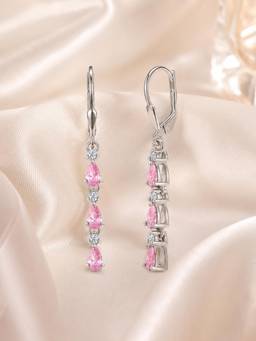 Ornate Jewels - 925 Silver Pink American Diamond Dangler Earring for Women and Girls (Free Size)