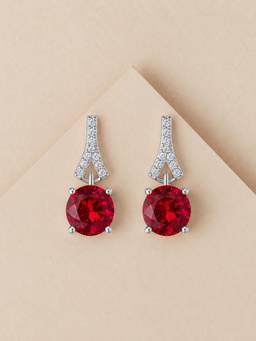 Ornate Jewels - 925 Silver Round Red Ruby Stud Earring for Women and Girls