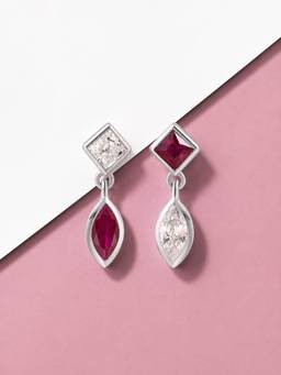 Ornate Jewels - 925 Silver Pear Red Ruby & American Diamond Dangle Earring for Women & Girls