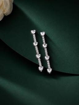 Ornate Jewels - 925 Silver White American Diamond Heart Dangel Earring for Women and Girls