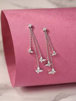 Ornate Jewels - 925 Silver American Diamond Butterfly Party Dangle Earring for Women & Girls