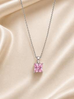Ornate Jewels - 925 Silver Pink CZ Solitaire Adjustable Necklace For Women & Girls