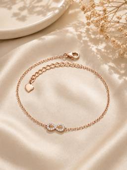 Ornate Jewels - 925 Silver Rose Gold American Diamond Infinity Adjustable Bracelet for Women & Girls