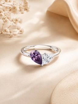 Ornate Jewels - 925 Silver Purple Amethyst Toi Et Moi Adjustable Rings for Women & Girls (One Size)