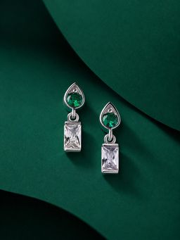 Ornate Jewels - 925 Silver Rhodium Plated Green Emerald Drop Earring for Women & Girls