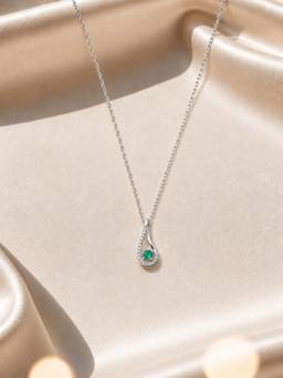 Ornate Jewels - 925 Silver Round Green Emerald Pear-Fact Twisted Pendant with Chain for Women & Girls