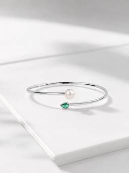 Ornate Jewels - 925 Silver Rhodium Plating Green Emerald Toi Moi Bangle for Women & Girls