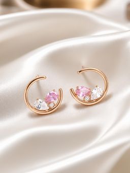 Ornate Jewels - 925 Silver Rose Gold Pink CZ Moon Stud Earring for Women & Girls