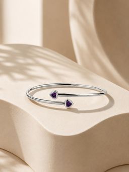 Ornate Jewels - 925 Silver Rhodium Plating Heart Purple Amethyst Cuff Bangle for Women & Girls