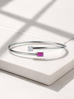 Ornate Jewels - 925 Silver Rhodium Plating Red Ruby Toi ET Moi Flexibel Bangle for Women & Girls