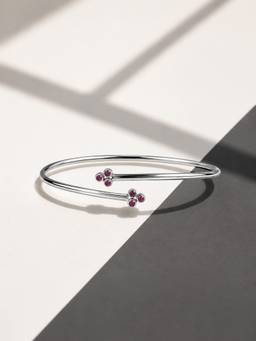 Ornate Jewels - 925 Silver Rhodium Plating Round Red Ruby Lollipop Flexible Bangle for Women & Girls