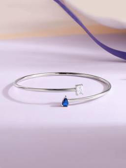 Ornate Jewels - 925 Silver Pear Blue Sapphire Toi Et Moi Flexible Bangle For Women And Girls