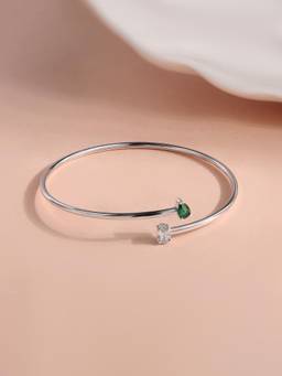 Ornate Jewels - 925 Silver Pear Green Emerald Toi Et Moi Flexible Bangle for Women & Girls