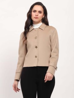 Global Republic - Polyester Solid Shirt Collar Shacket For Women