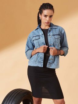 DOLCE CRUDO - Womens Light Blue Classic Length Denim Jacket