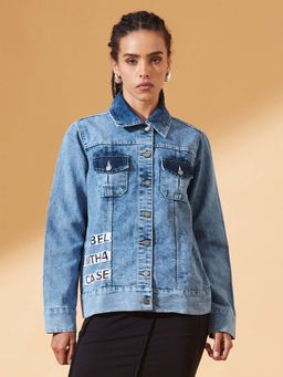 DOLCE CRUDO - Womens Light Blue Full Sleeve Regular Length Jacket