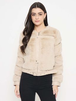 Madame - Faux Fur Beige Bomber Jacket