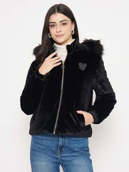 Madame - Disney Printed Hooded Zip Up Black Jacket