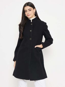 Madame - Button Up Solid Black Long Coat