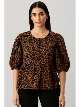 NOBARR - Womens Black Tiger Print Cotton Peplum Top