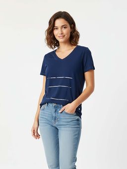 NOBARR - Womens Dark Blue Cotton V-Neck T-Shirt