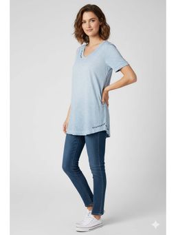 NOBARR - Womens Sky Blue Cotton V-Neck T-Shirt