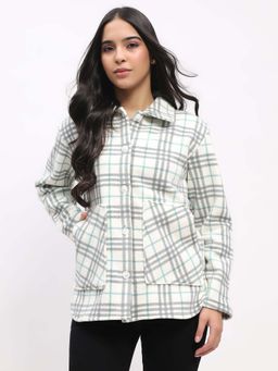 Global Republic - Polyester Check Shirt Collar Shacket For Women