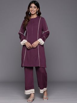 Varanga - Women Violet Cotton Lace Detailed Co-Ord (Set of 2)