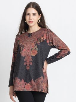 SHAYE - Women Black Paisley Straight Kurti