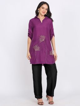 SHAYE - Women Purple Embroidered Straight Kurti