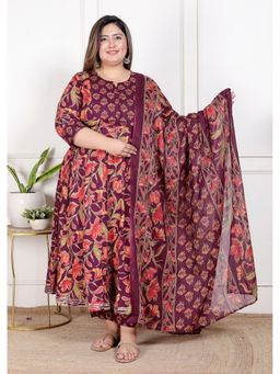 Swasti - Women Purple Plus Size Anarkali Kurta with Pant and Dupatta