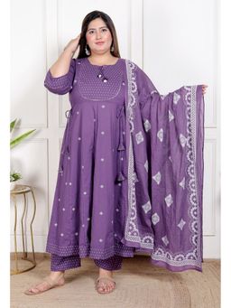 Swasti - Women Lavender Plus Size Anarkali Kurta with Pant and Dupatta