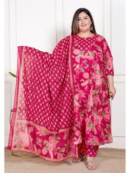 Swasti - Women Pink Plus Size Anarkali Kurta with Pant and Dupatta