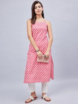 WineRed - Women Pink Floral Straight Kurta