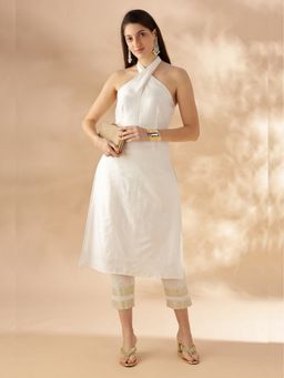 Abhishti - Women Halter Neck Sleeveless White Straight Kurta