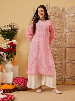 ADA - Women Peach Embroidered Straight Kurta
