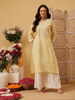 ADA - Women Beige Embroidered Straight Kurta