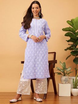 ADA - Women Mauve Embroidered Straight Kurta