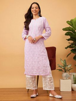 ADA - Women Lavender Embroidered Straight Kurta