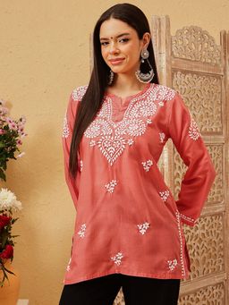 ADA - Women Coral Embroidered Straight Kurti