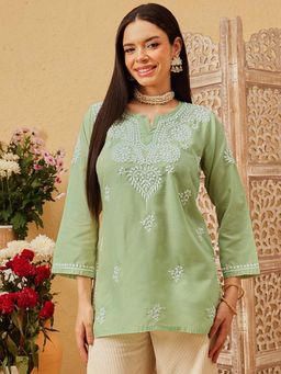 ADA - Women Green Embroidered Straight Kurta